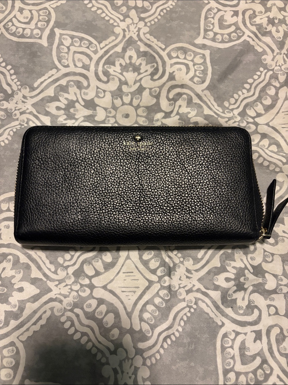 Kate Spade Black Pebbled Leather Zip-Around Wallet